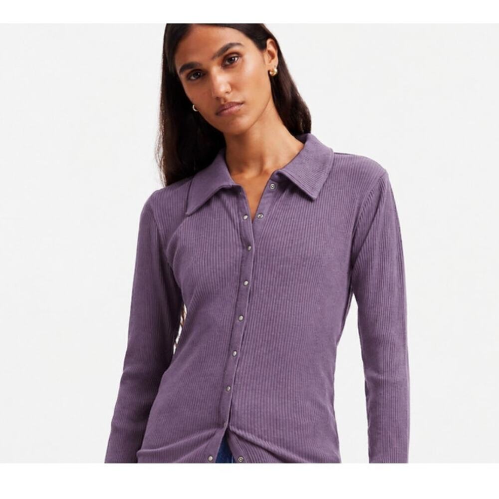Madewell Snap Front Ribbed Cardigan Top Lavender Purple Size XL